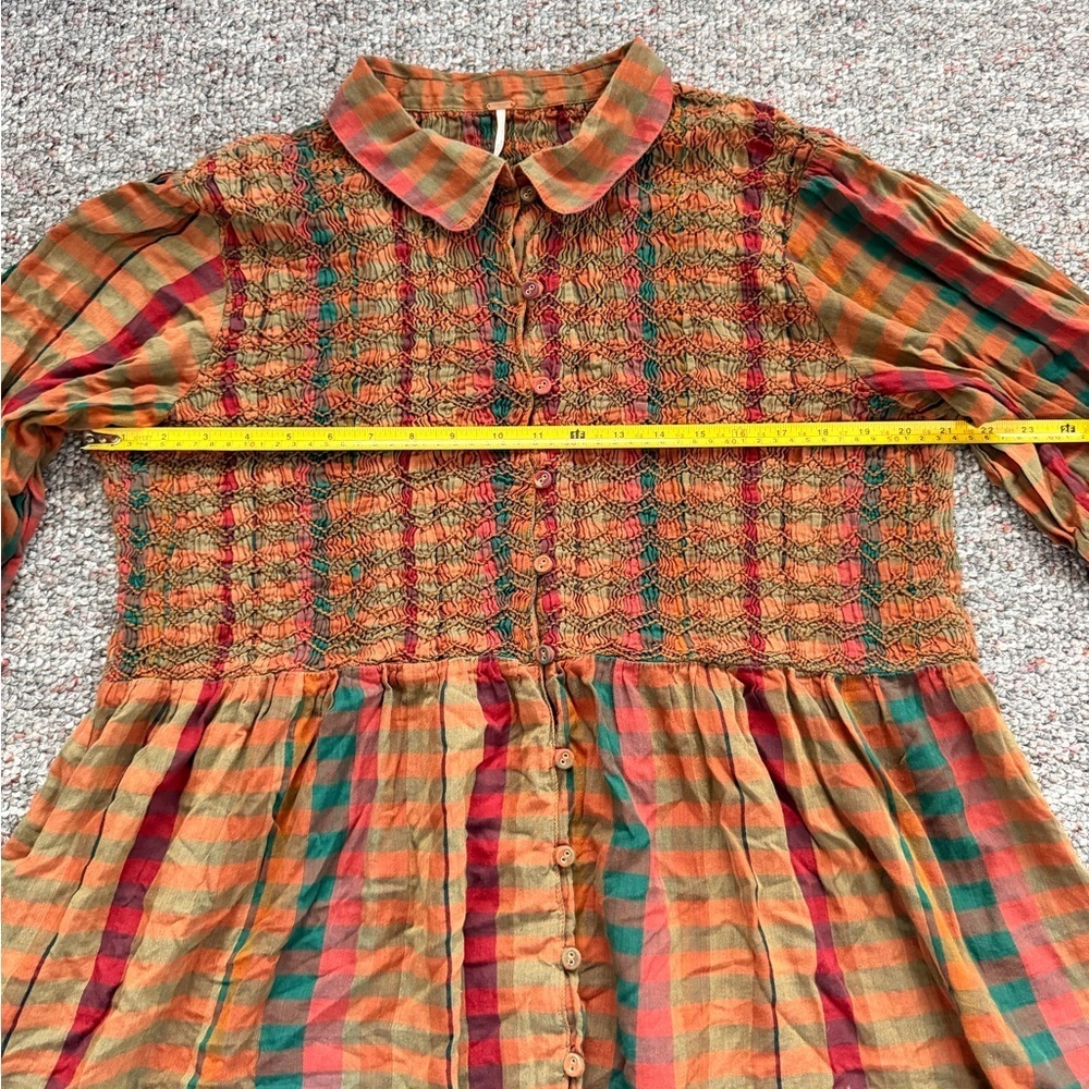 Free People Charlotte Plaid Tunic Multicolor Plaid Smocked Blouse or Mini Dress - Picture 4 of 13